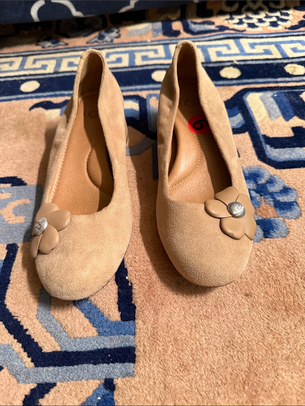 UGG Tan Suede Floral Ballet Flats